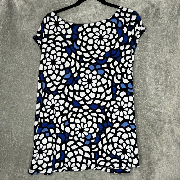 Worthington 3X Shirt Top Blue White Floral Cap Short Sleeve Scoop Neck Stretch - Picture 4 of 7